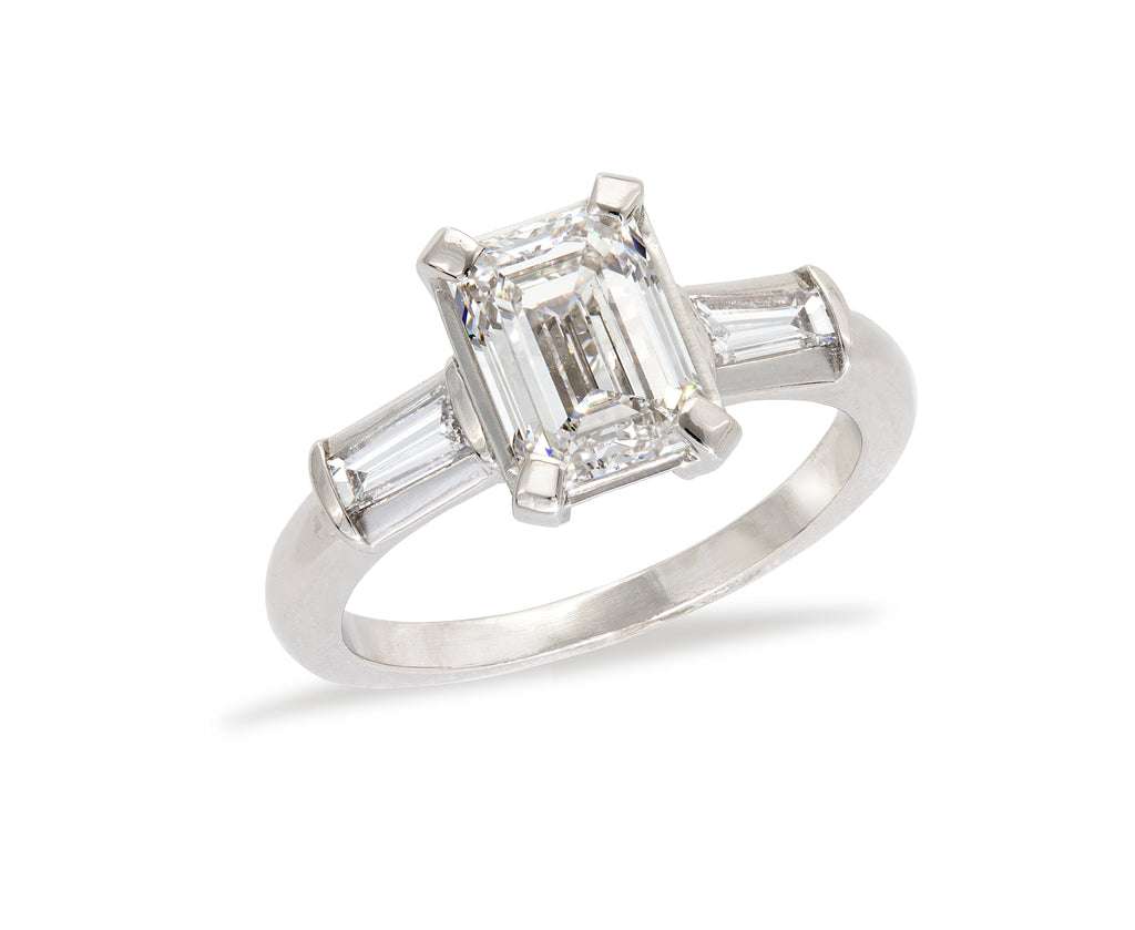 2.2 Carat Emerald Cut Diamond Ring, Platinum
