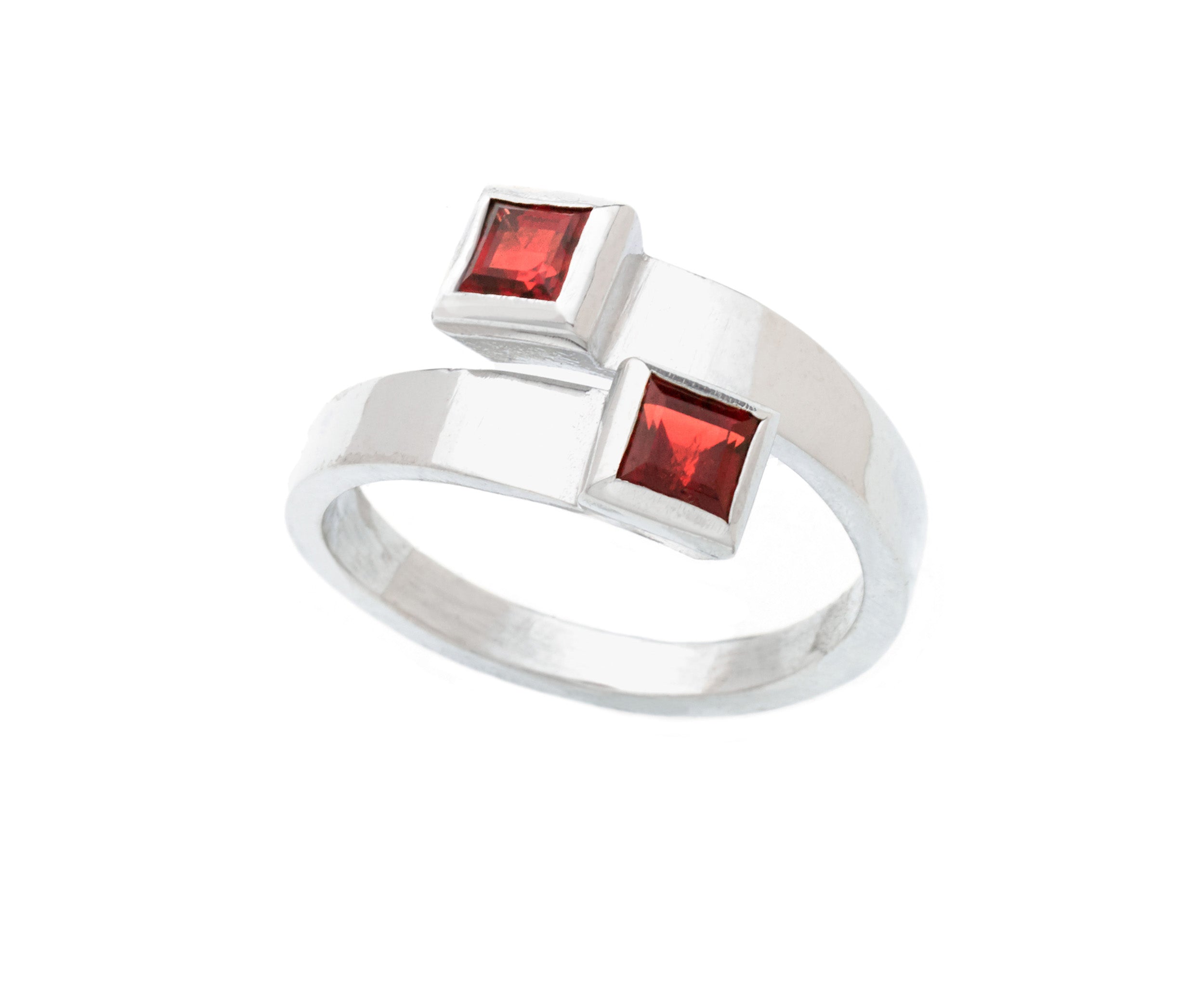 Bypass ring, sterling silver and garnet