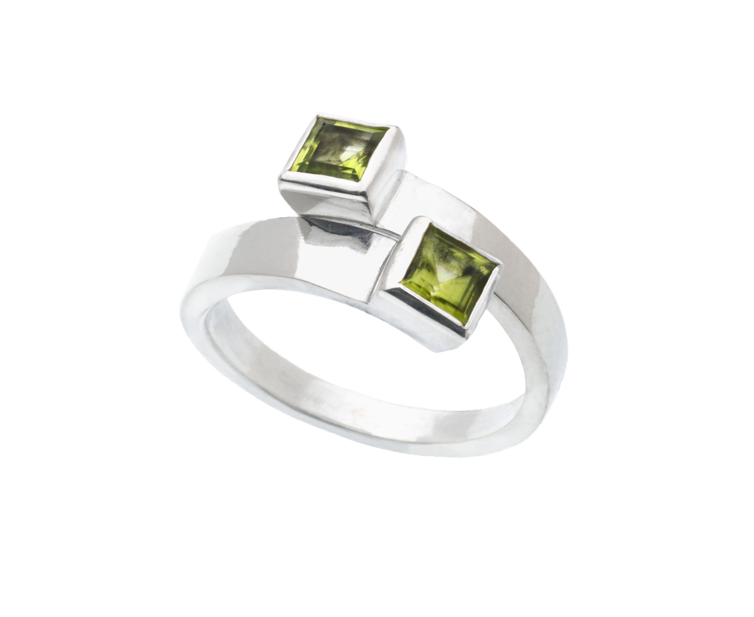 Bypass ring, sterling silver and peridot