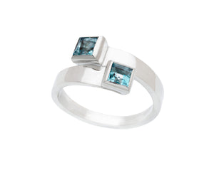 Bypass ring, sterling silver and blue topaz