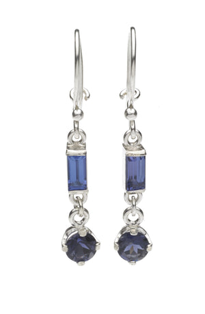 Earrings, made to match amethyst pendant.  Earrings are silver, iolite and tanzanite.